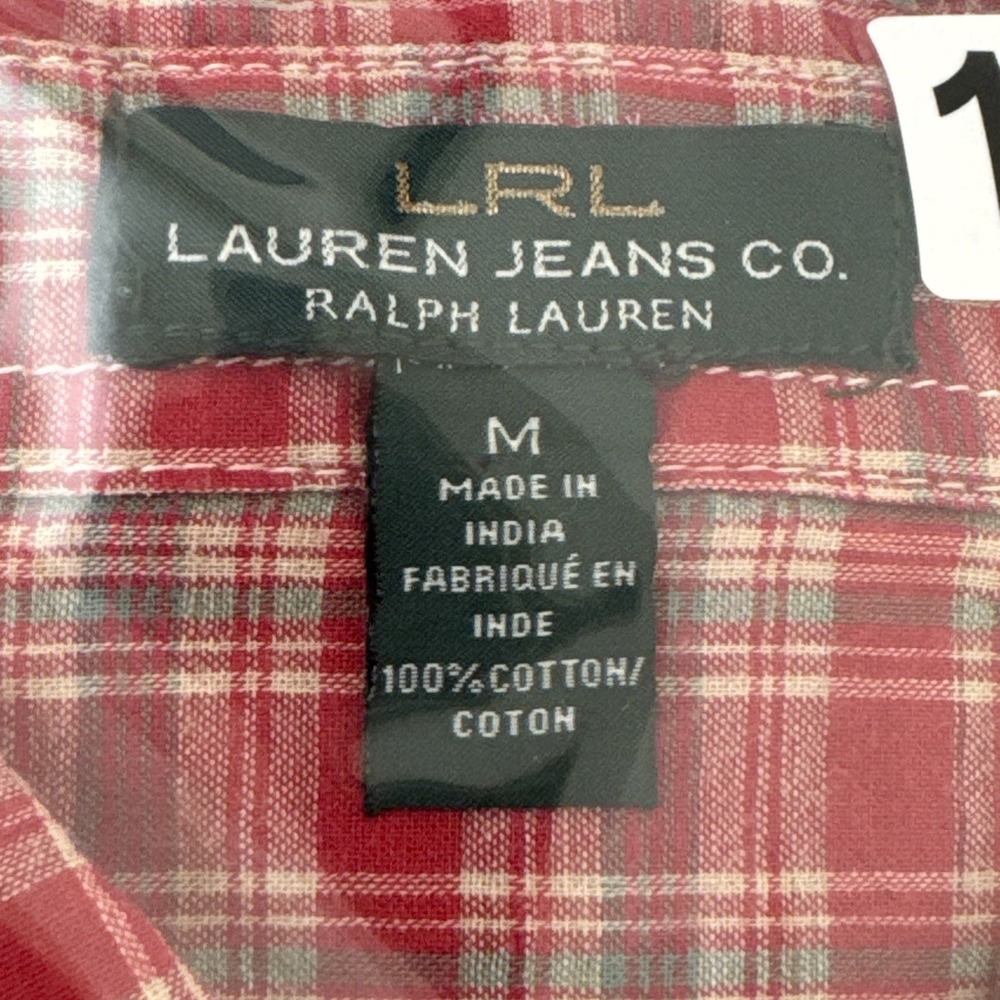 Lauren Ralph Lauren Women's M Fitted Button Up Shirt Red Tan Plaid Lightweight E - Picture 10 of 10
